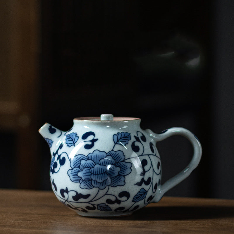 Chinese Vintage-style Ceramic Teapot Blue Lotus Flower