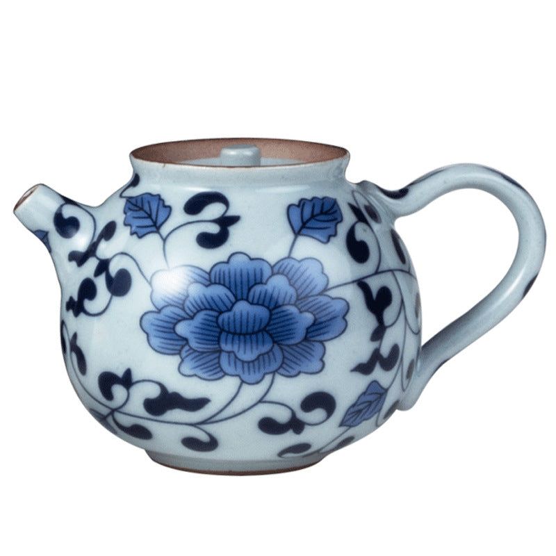 Chinese Vintage-style Ceramic Teapot Blue Lotus Flower