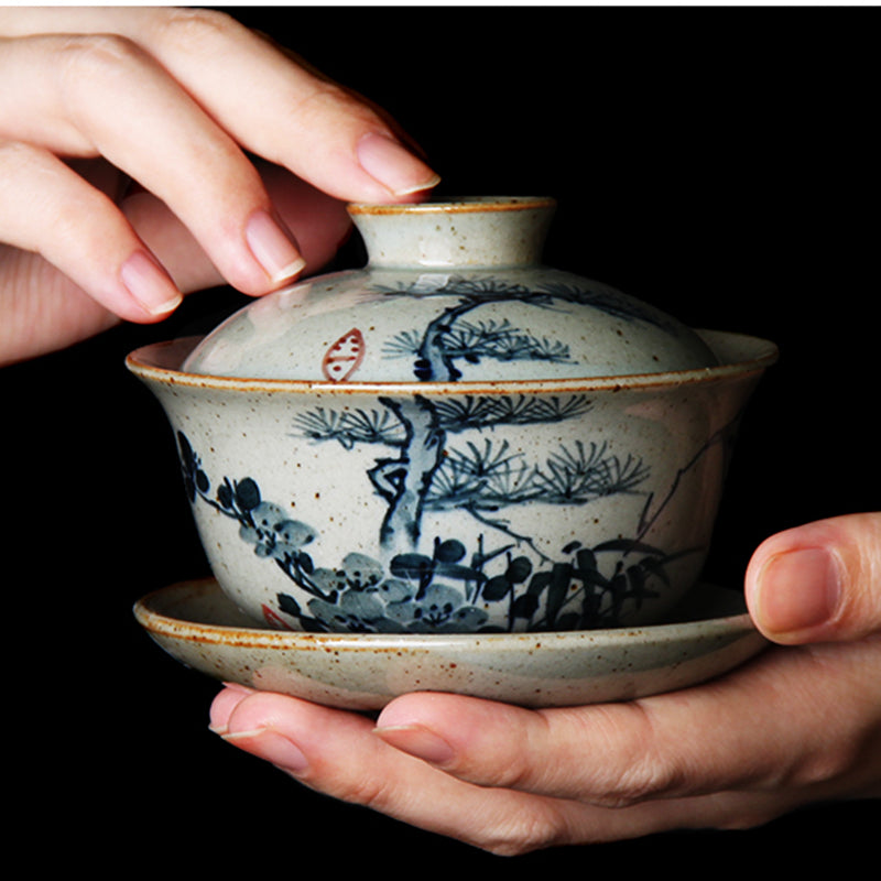 Gaiwan "Pine and Plum" Hand-Painted