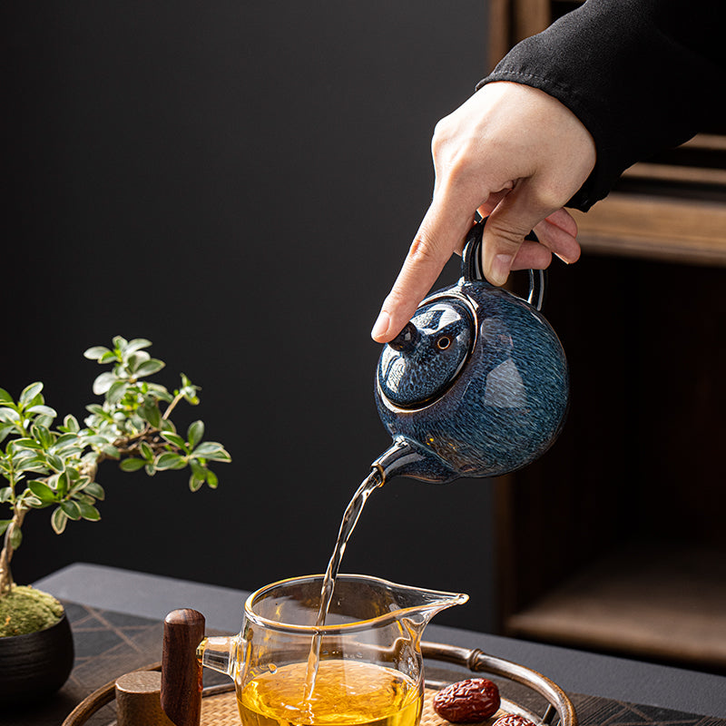 Blue Ceramic Teapot "Hare Fur"
