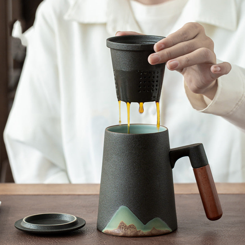 Modern Ceramic Tea Mug With Lid Filter - Peak Sip