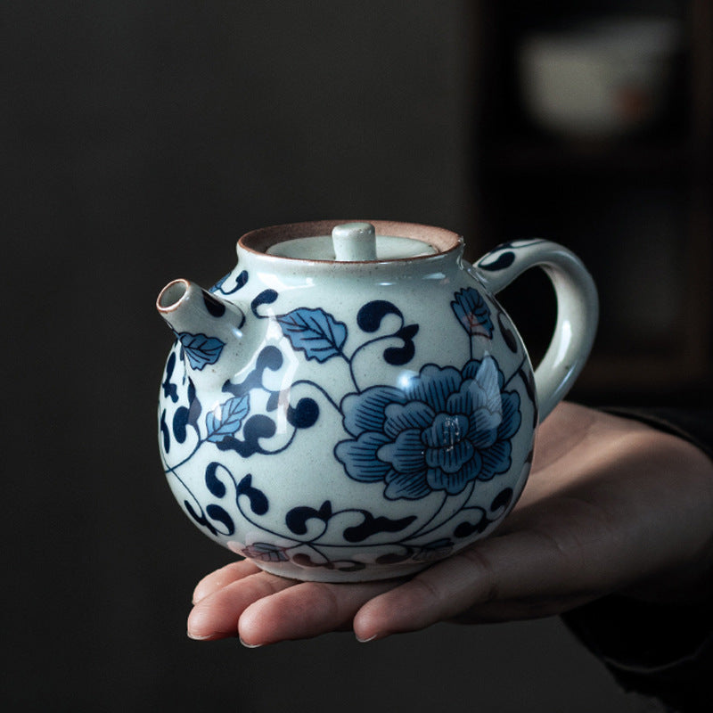 Chinese Vintage-style Ceramic Teapot Blue Lotus Flower