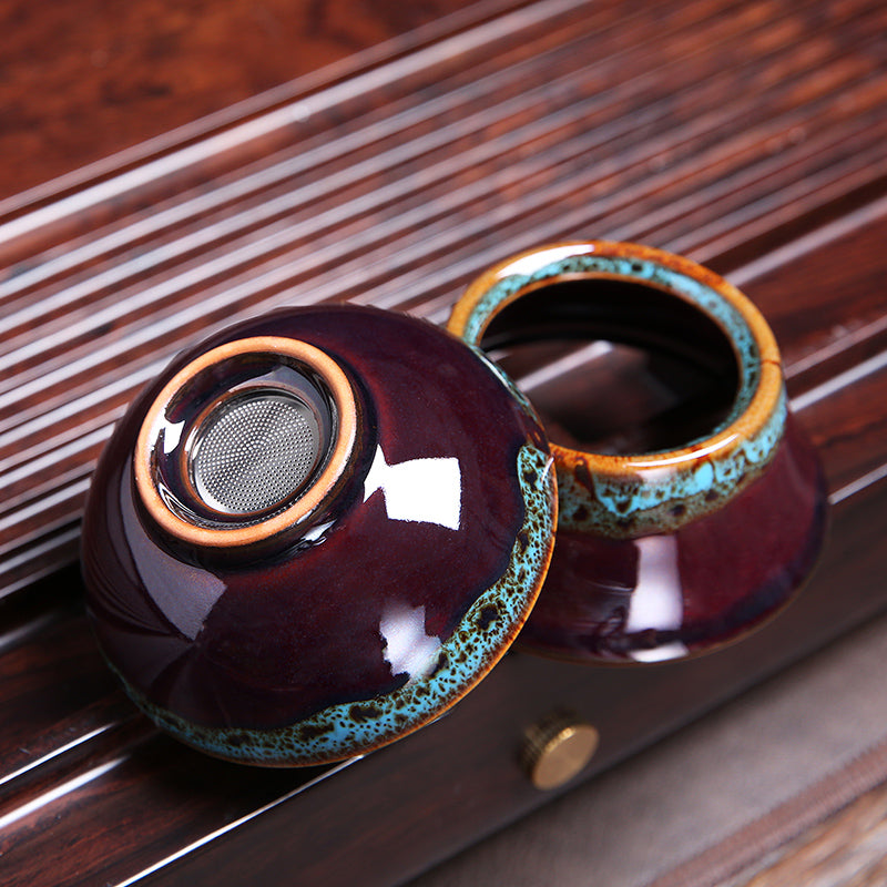 Glazed Tea Strainer Funnel with Metal Filter